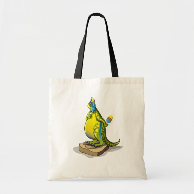 Bolso De Tela Lambeosaurus Parado En Una Escala De Peso. (Frente)