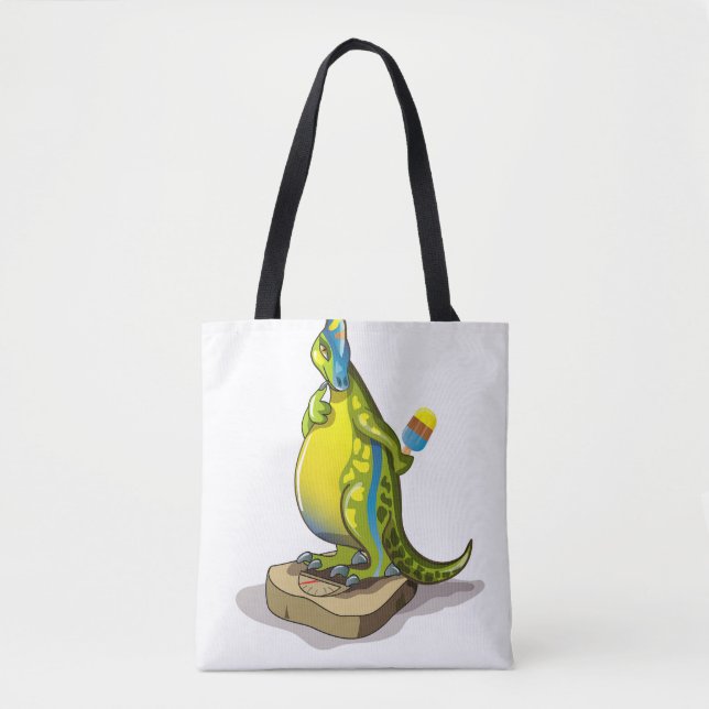 Bolso De Tela Lambeosaurus Parado En Una Escala De Peso. (Anverso)