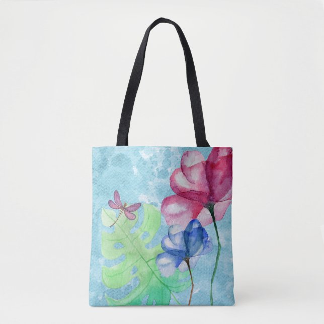 Bolso De Tela Lámina De Dragón Y Agua Floral (Anverso)