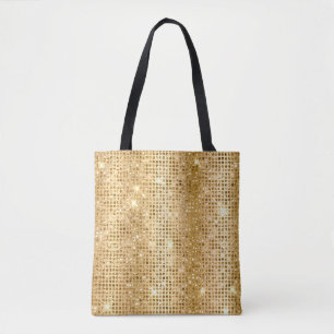 Bolso De Tela Lámina Metálica Dorada y Puntos Glam de Brillo Fal