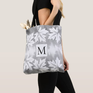 Bolso De Tela Láminas de arce de color gris y monograma