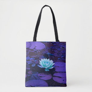 Bolso De Tela Lámpara Flor Morado Azul Turquesa Floral Pond Zen