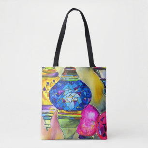 Bolso De Tela Lámparas turcas mosaico acuarela arte fino