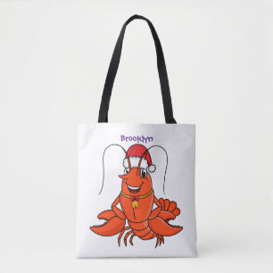 Bolso De Tela Langosta feliz y linda con sombrero de Navidad dib