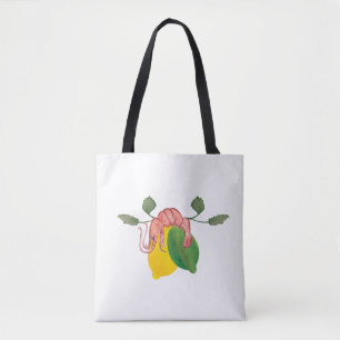 Bolso De Tela Langosta Gamba Limón Lima Mariscos Acuarela