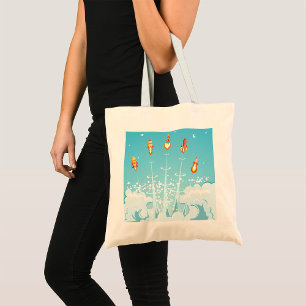 Bolso De Tela Lanzamiento de cohete retro lanzamiento arte espac