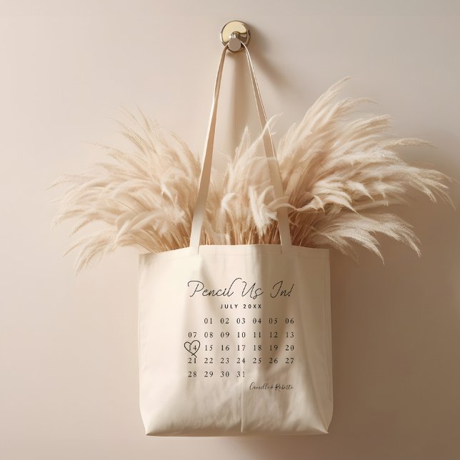 Bolso De Tela Lápices En Un Calendario Mínimo Divertido Guardar  (Pencil Us In Fun Minimal Calendar Save The Date Tote Bag)