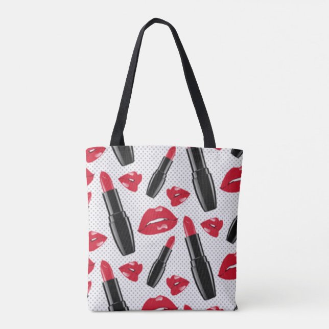 Bolso De Tela Lápices labiales rojos de los labios (Reverso)