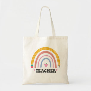Bolso De Tela Lápiz Colorido Lindo Arcoíris Diseño de Maestro