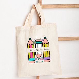 Bolso De Tela Lápiz de dibujos animados con nombre de maestro co