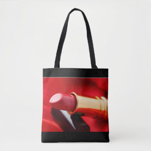 Bolso De Tela Lápiz labial negro rojo del oro