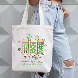 Bolso De Tela Lápiz Retro Personalizado de Profesora Afortunada