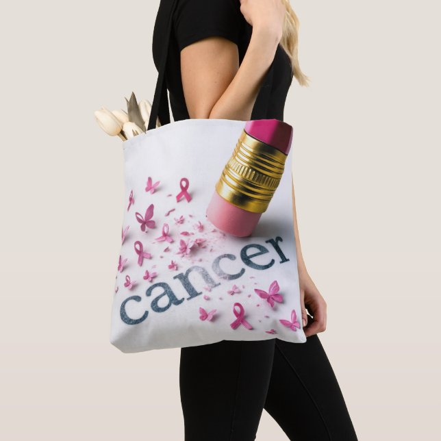 Bolso De Tela Lápiz rosa borrando texto de cáncer (Detalle)