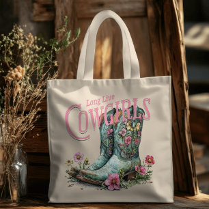 Bolso De Tela Larga vida a Cowgirls Floral Cowboy Boots