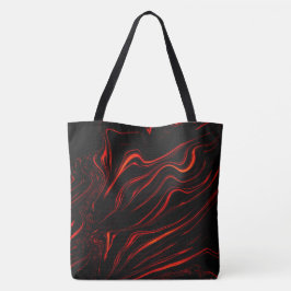 Bolso De Tela Largos trazos rojos ondulados sobre fondo negro