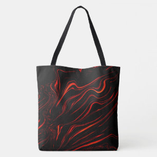 Bolso De Tela Largos trazos rojos ondulados sobre fondo negro