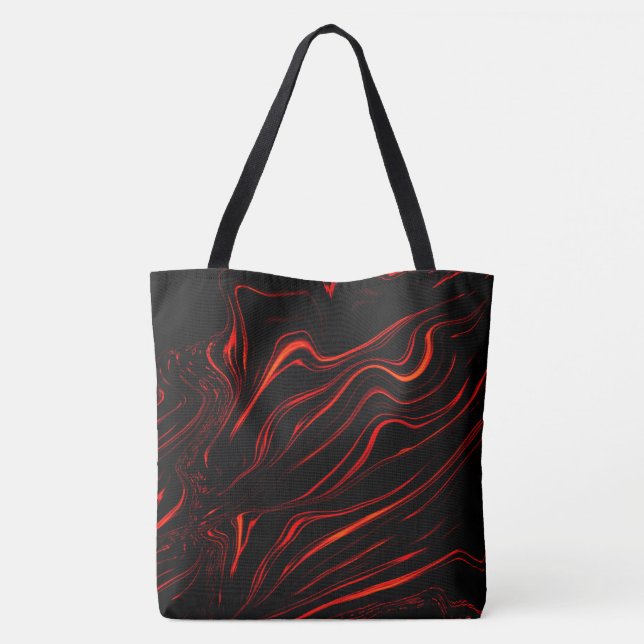 Bolso De Tela Largos trazos rojos ondulados sobre fondo negro (Reverso)