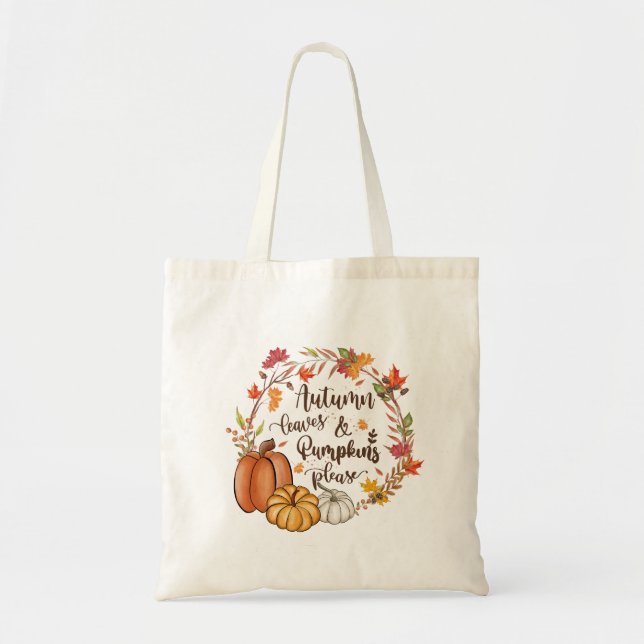 Bolso De Tela Las calabazas de las hojas de otoño caen Naranja a (Frente)