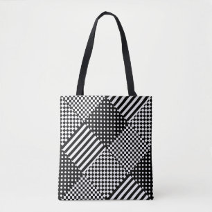 Bolso De Tela Las franjas comprueban el diseño mixto de puntos d