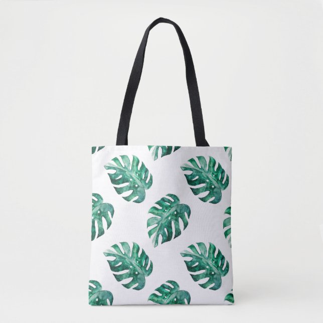 Bolso De Tela Las hojas de Monstera. Patrón de ilustracion tropi (Anverso)