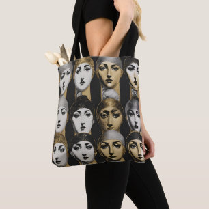 Bolso De Tela Las mujeres enfrentan el Tote de diseño blanco neg
