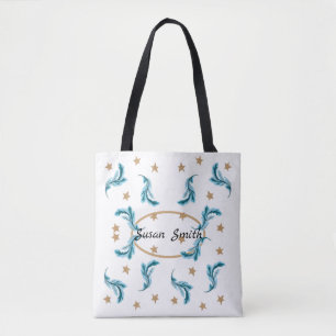 Bolso De Tela Las plumas azules y las estrellas de oro estilo bo