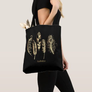 Bolso De Tela Las plumas de oro y negro