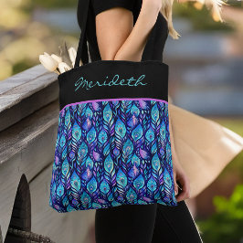 Bolso De Tela Las plumas de pavo real azul en monograma negro