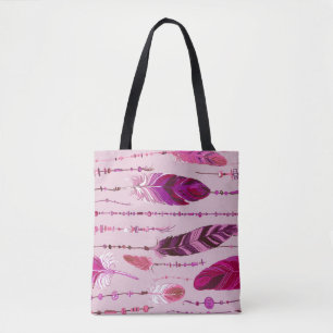 Bolso De Tela Las Plumas Étnicas: Patrón De Colores Brillantes.