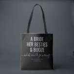 Bolso De Tela Las Vegas Bachelorette Funny Bride Besties Booze T<br><div class="desc">Gracioso bolso de personalizado de la Bachelorette de Las Vegas negro y gris con "Una novia, sus bestias, y alcohol... ¿qué podría salir mal?", cita graciosa en el moderno y moderno tipo de letra grande con acento de escritura caligráfica y texto personalizado para la ocasión, la fecha y la ubicación....</div>