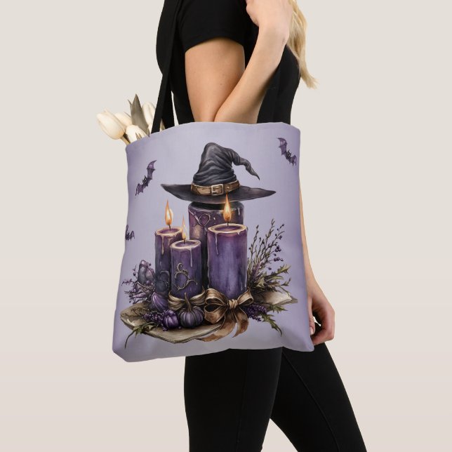 Bolso De Tela Las velas púrpuras de Halloween dan miedo (Detalle)