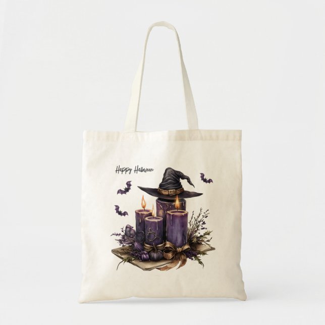 Bolso De Tela Las velas púrpuras de Halloween dan miedo (Frente)