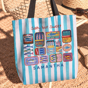 Bolso De Tela Latas de sardinas azules a rayas y turquesa