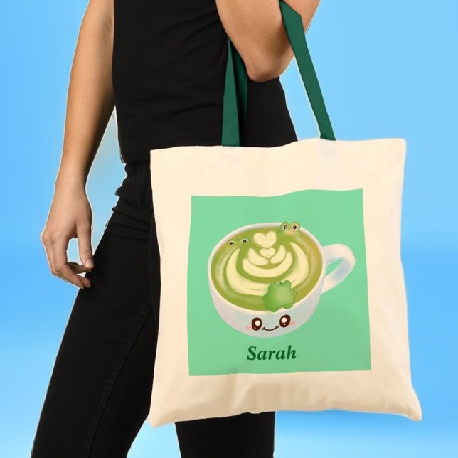 Bolso De Tela Latte De Té Verde Matcha Caliente Con Ranas Cutas (Subido por el creador)