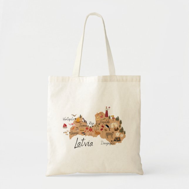 Bolso De Tela Latvia travel map (two-sided print) (Frente)