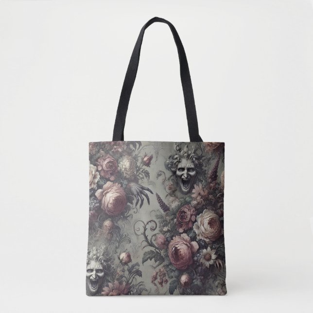 Bolso De Tela Laugh Lines - Barroco floral gótico grotesco (Anverso)
