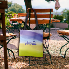 Bolso De Tela Lavanda amarilla de cal de onda geométrica con nom