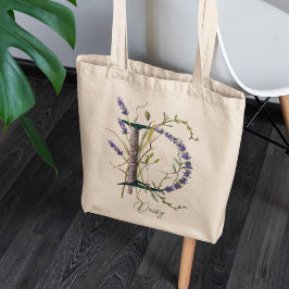 Bolso De Tela Lavanda Botánica 'B' Monograma con Nombre Personal
