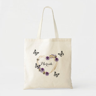 Bolso De Tela Lavanda elegante y corazón floral de Lilac