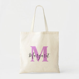 Bolso De Tela Lavanda Monograma Black Script Nombre Tote Bag