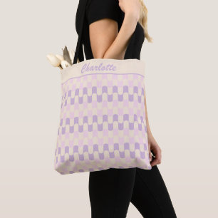 Bolso De Tela Lavanda Morada Ondulada Retro Groovy Personalizada
