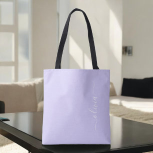 Bolso De Tela Lavanda Púrpura Monograma Moderno de Letra Script