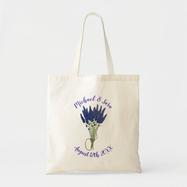 Bolso De Tela Lavandula Lavanda Floral Púrpura Favor de Boda (Frente)