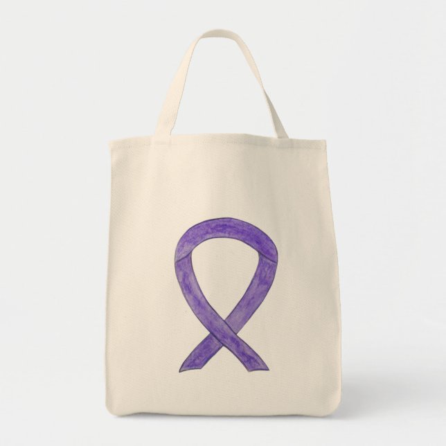 Bolso De Tela Lavender Cinta de Conciencia Púrpura Personalizado (Frente)
