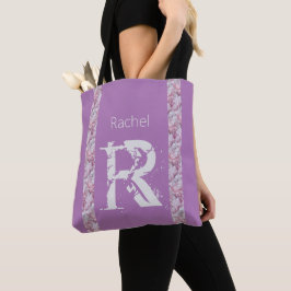 Bolso De Tela Lavender Elegant Monograma sencillo y moderno