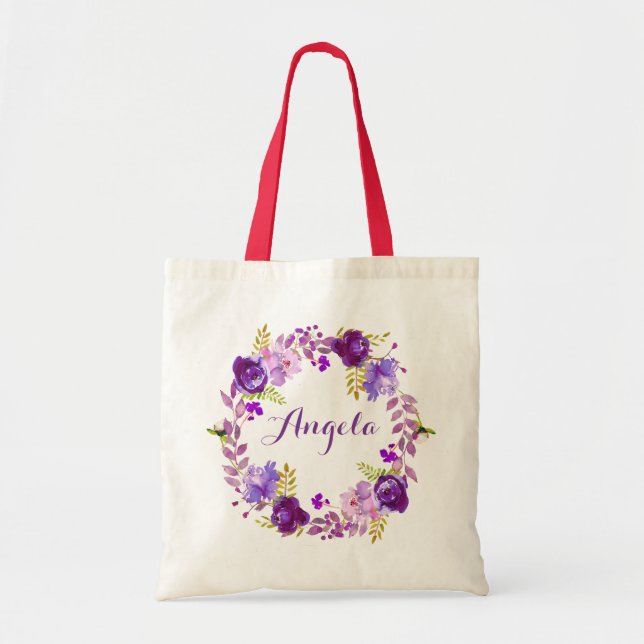 Bolso De Tela Lavender Purple Lilac Floral Wreath Bridesmaid (Frente)