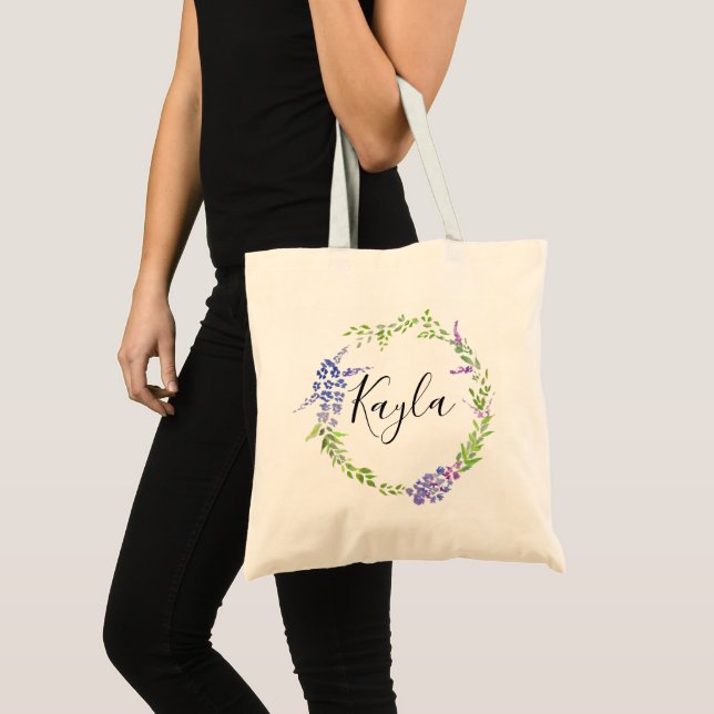 Bolso De Tela lavender wreath dama de honor botánica personaliza (Anverso (producto))