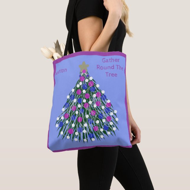 Bolso De Tela Lavishly On Blue Purple Pink White Christmas Tree (Detalle)