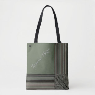 Bolso De Tela LavishlyOn Monograma Elegante Pinstripe Verde Sabi