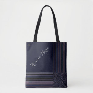 Bolso De Tela LavishlyOn Monograma Elegante Pluma Azul Pinstripe